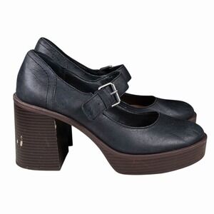 Lucky Brand Womens Oliviea Mary Jane Platform Chunky Heels Sz 8.5M Black Leather
